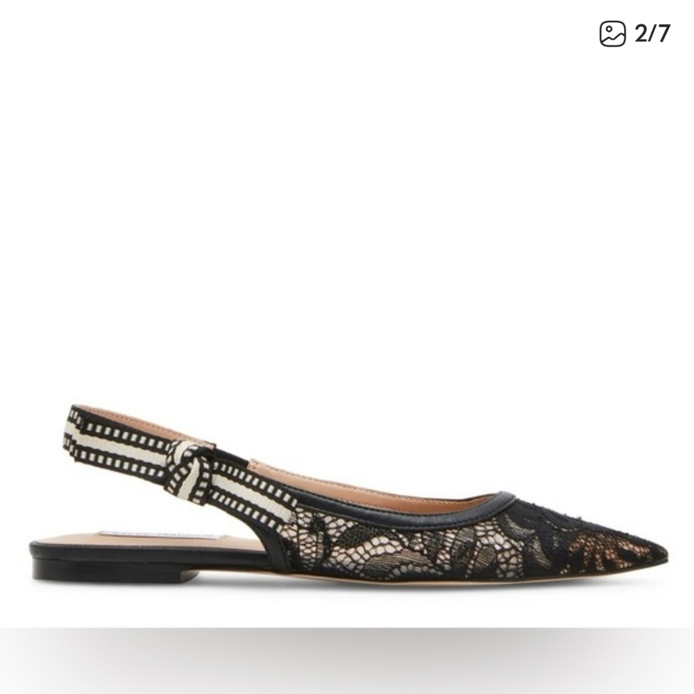 Steve Madden Olsen Black Lace Slingback Flats Size 8 - Picture 3 of 6